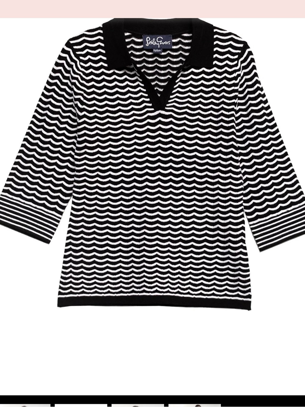 Lesley Evers REMI Knit Top sweater Black and Ivory Scallop Size Medium 2X